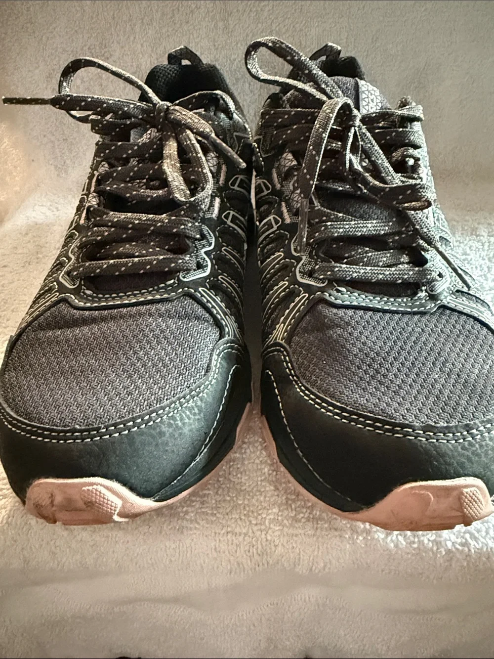 Asics Woman’s   Black Athletic Trail Shoes with Pink Accents